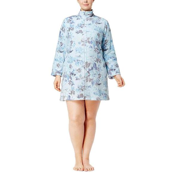 Miss Elaine Womens Sleepwear Plus Size Fleece Floral Print Short Robe Size 1X - Picture 1 of 2